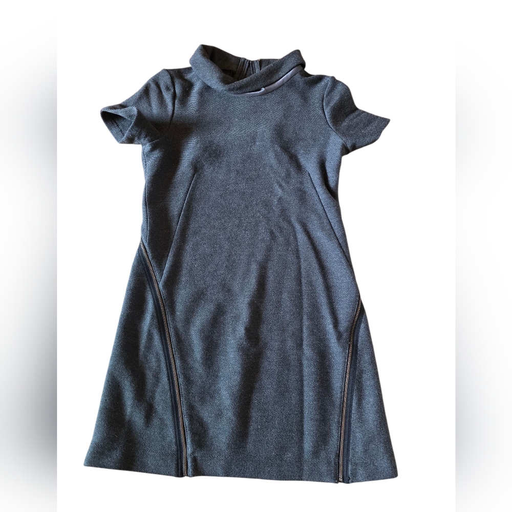 Theory Vyla Comfort Knee Length Zipper Detail Wool Blend Gray Dress Size 8